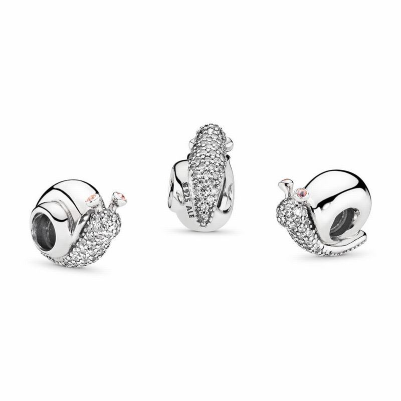 Pandora Sparkling Snail Charm - Sterling Silver/Pink/Mixed Stones/Cubic Zirconia - Canada | KH1467EX